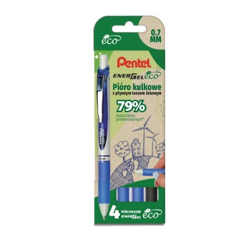 Długopisy żelowe PENTEL ENERGEL BL-77 ECO 3+1czarn