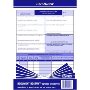 Druk- Dokument dostawy wyr. węglowych A4 TYPOGRAF