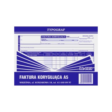Druk- Faktura korygująca VAT A5 TYPOGRAF