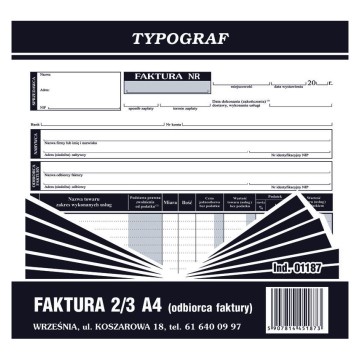 Druk- Faktura VAT 2/3 A4 netto +odbiorca TYPOGRAF