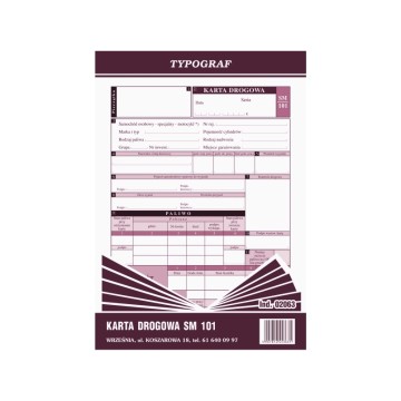 Druk- Karta drogowa Sm-101 TYPOGRAF nienumerowana