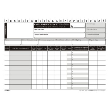 Druk- Karty ewid. wyposażenia A5 TYPOGRAF [50]